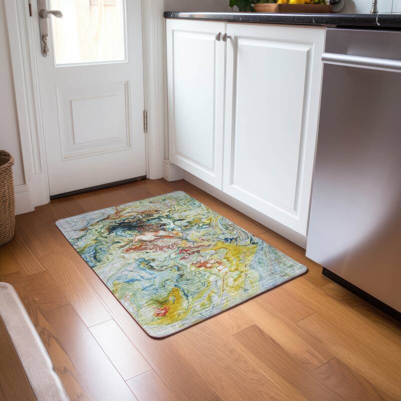 Machine Washable Indoor/ Outdoor Chantille Abstract Contempoary Rug - Ivory - 1'8" x 2'6"