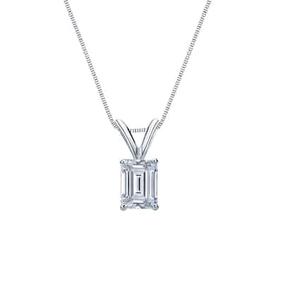 Auriya 1/2ctw Emerald Solitaire Diamond Necklace 14k Gold Prong-set (H-I, SI1-SI2)