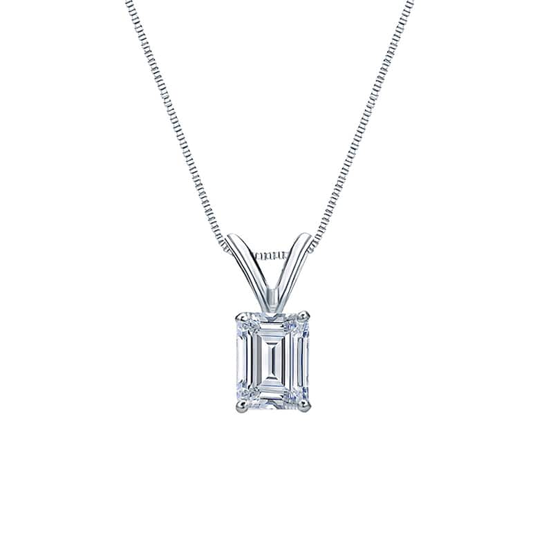 Auriya 1.00ctw Emerald Cut Solitaire Diamond Necklace 14k Gold 4-Prong (H-I, SI1-SI2) - White