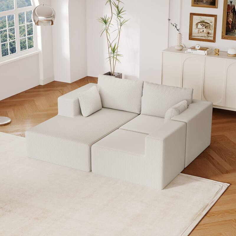 L Shaped Sectional Foam Sofa, Upholstered Corduroy Fabric Sofa, Modular Cloud Couch with Chaise Lounge & Removable Covers