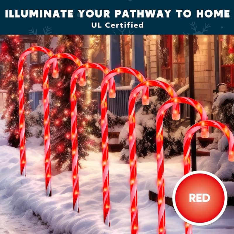 12 Pcs Christmas Candy Cane Pathway Markers Lights, 12" Christmas Stakes Lights - White and Red