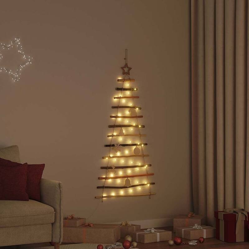 vidaXL Christmas Tree with LEDs Natural Solid Ash wood - Brown - 4 Foot