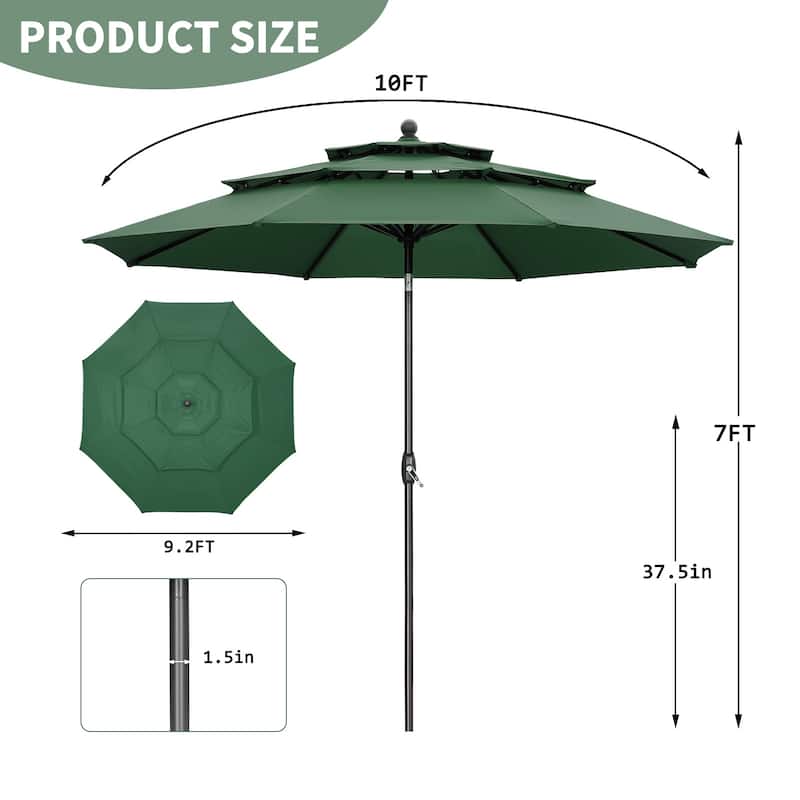Ainfox 10 ft Patio Outdoor Umbrella with 3 Tiers and Crank Tilt Market Table Umbrella