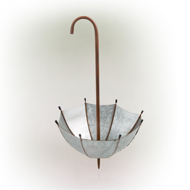 Alpine Corporation 19" Tall Outdoor Rustic Upside Down Umbrella Garden Stake and Planter