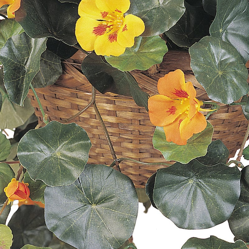 Silk Artificial Hanging Basket Plant - Mountain Majesty Nasturtium - 22in - Home Decor