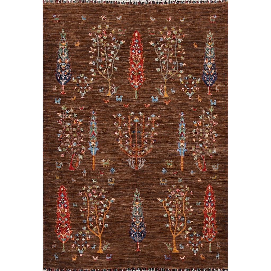 Floral Vegetable Dye Kazak Oriental Area Rug Hand-knotted Wool Carpet - 4'11" x 6'5"