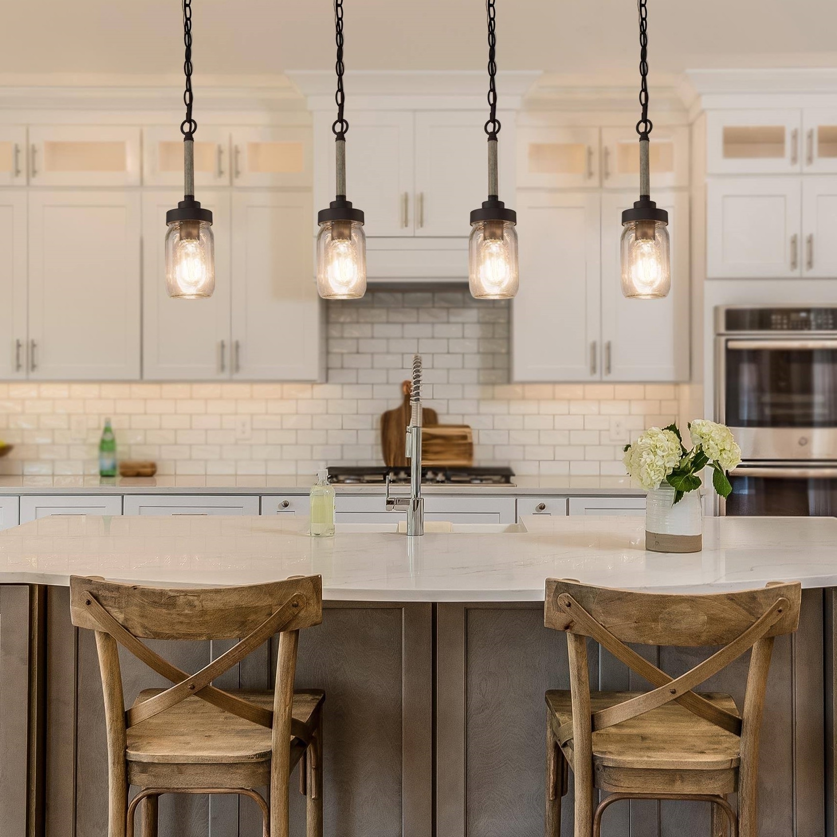 Modern Farmhouse 1-Light Mason Jar Glass Kitchen Island Pendant Lighting - 4" D x 14.5 "H