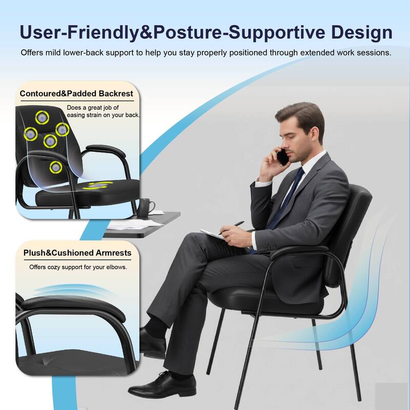 Ergonomic Visitor Chair PU Leather Armrest Steel Frame with Sponge Cushion