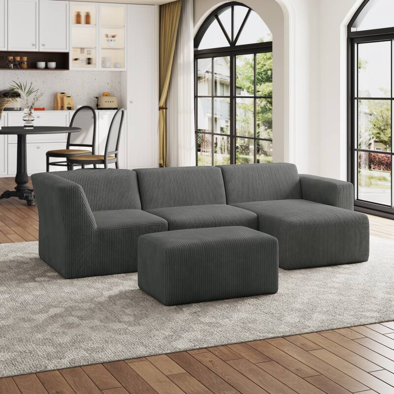 Modular Sectional Sofa 4-seater Oversized Chaise Lounge Couch for Living Room - GRAY/RIGHT - Right Facing
