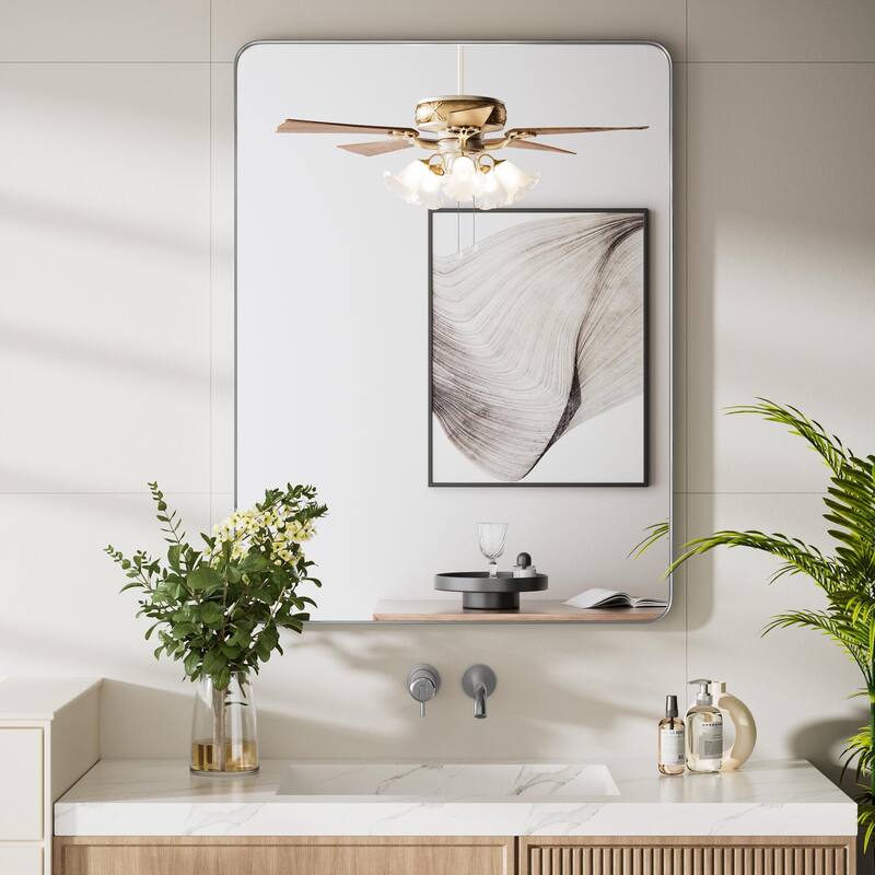 Rectangle Bathroom Vanity Mirror with Metal Frame(Vertical/Horizontal) - 24W*36H Inches - Silver