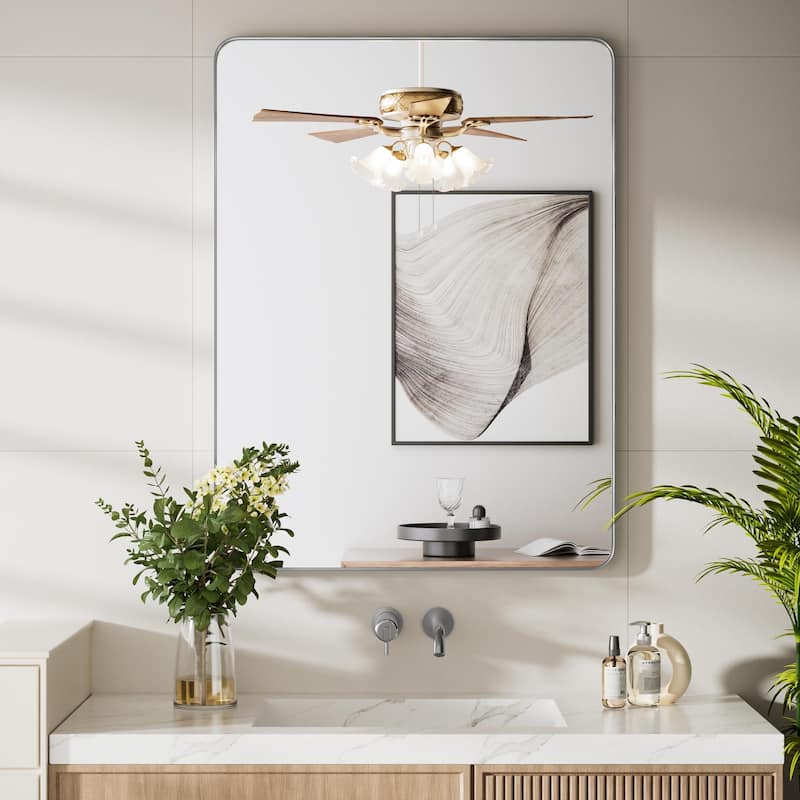 Modern Rounded Rectangle Wall Mirror with Stainless Steel Frame for Bathroom Vanity(1 Piece)