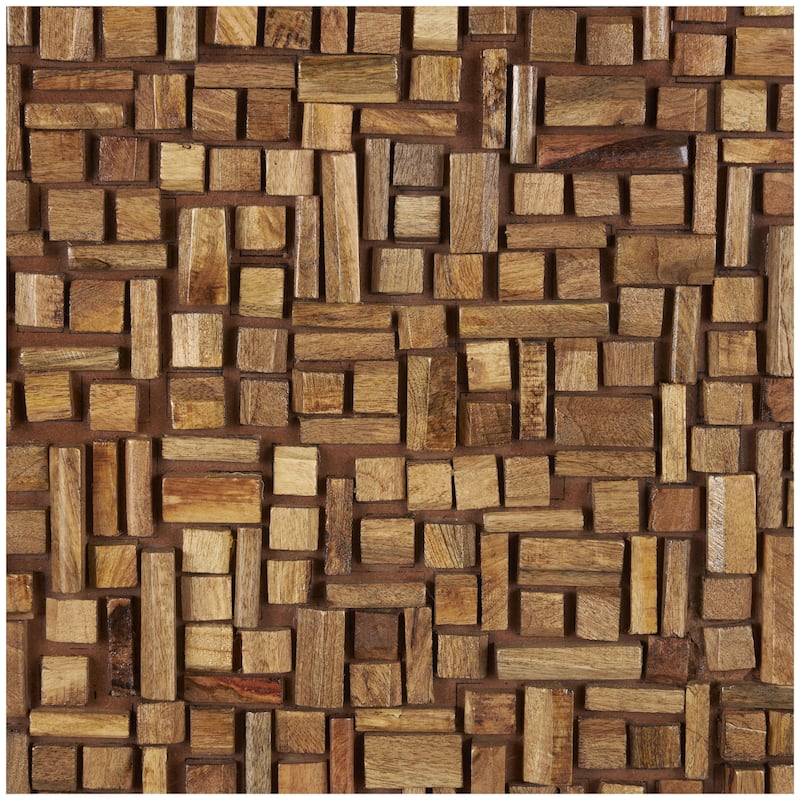 Mango Wood Abstract Handmade Geometric Block Panel Home Wall Decor - Brown - Roche River Decor