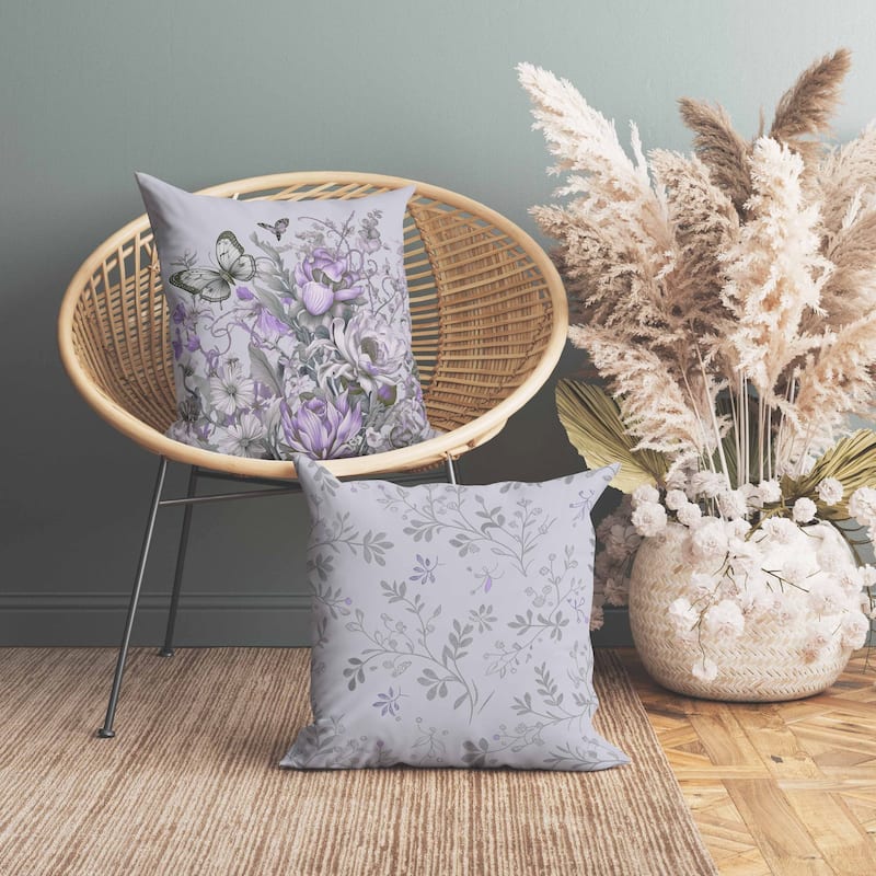 Garden Delights Indoor/Outdoor Reversible Throw Pillow Lavender and Silver