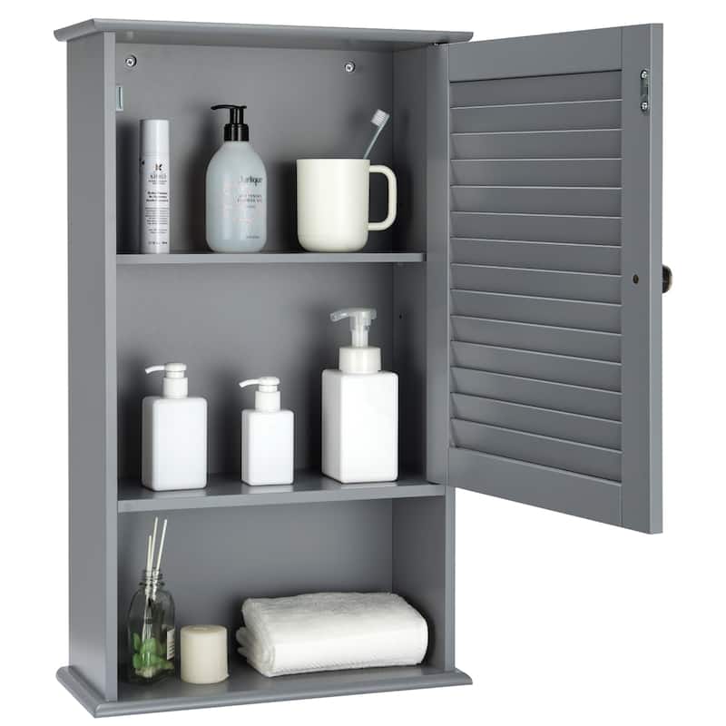 Wooden Bathroom Cabinet Wall Mounted Cabinet with Adjustable Shelf - Grey