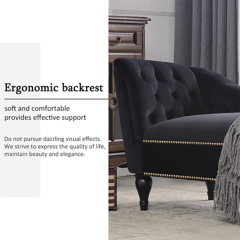 Merax 58" Velvet Button Tufted Right Arm Facing Chaise Lounge