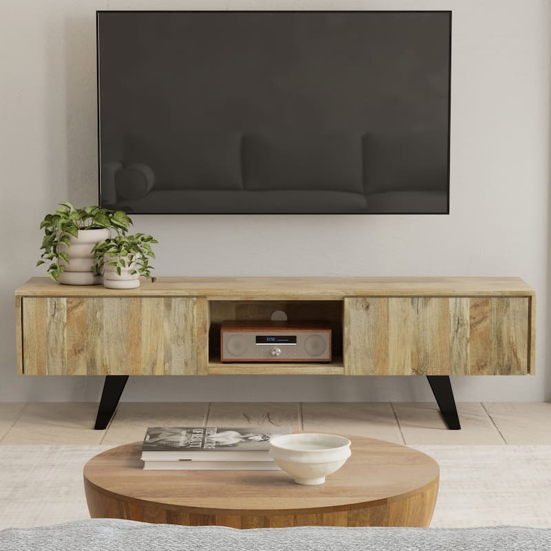 WYNDENHALL Mitchell SOLID WOOD 72 inch Wide Modern Industrial TV Media Stand For TVs up to 80 inches - Natural