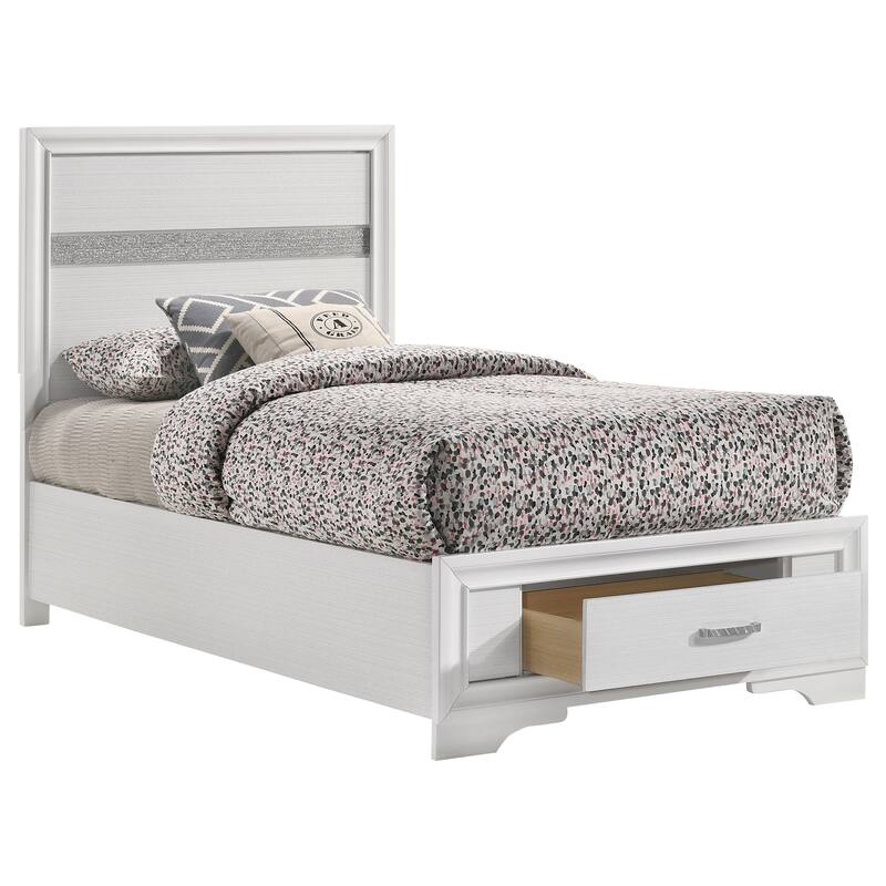 Twin Size Solid Wood Storage Bed with Built-in Drawers and Panel Headboard