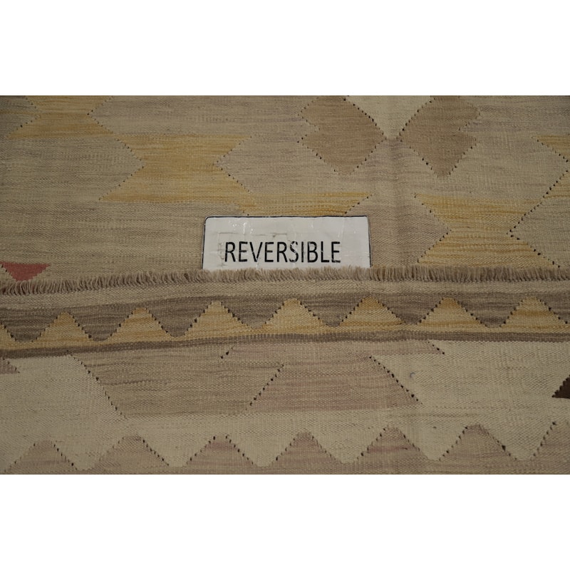 Hand Woven Oriental 100% Wool Carpet Southwestern Tribal Beige & Ivories Kilim Area Rug - 11' 11'' X 8' 9''