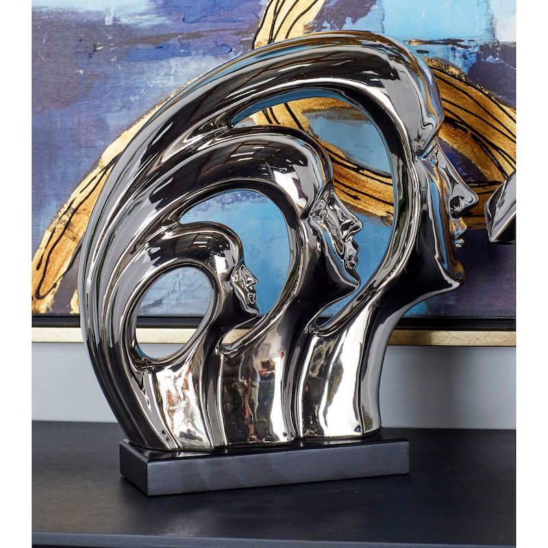 Silver Porcelain Contemporary Sculpture People 12 x 11 x 3