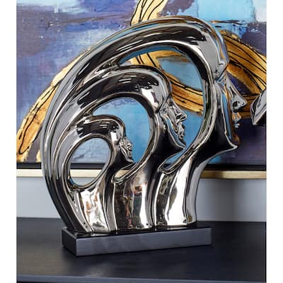Silver Porcelain Contemporary Sculpture People 12 x 11 x 3