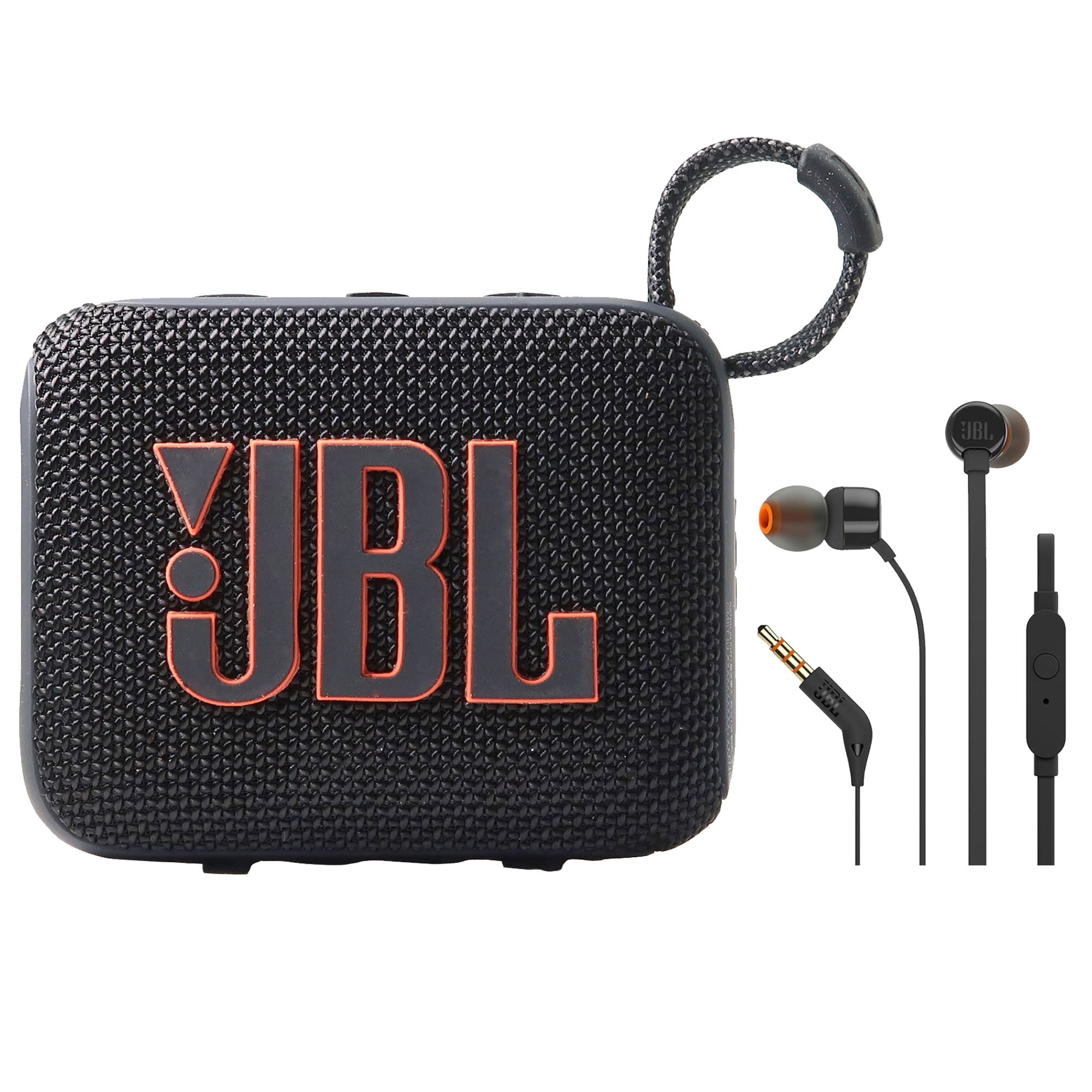 JBL Go 4 Portable Bluetooth Speaker (Black) + JBL T110 in Ear 