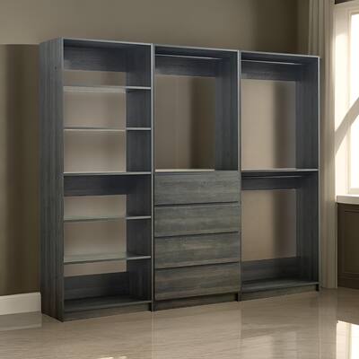 Dee Modular Freestanding Closet System, 4 Drawers, 5 Shelves, Dark Gray