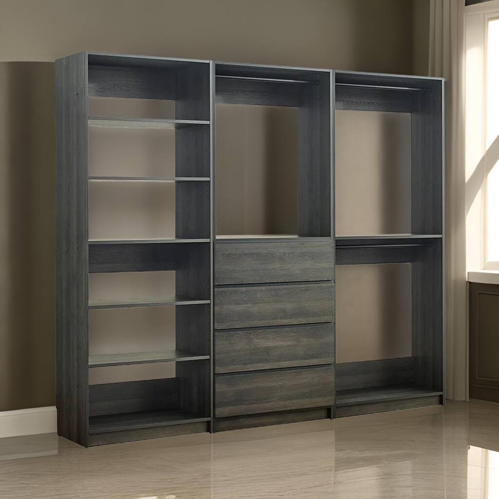 Dee Modular Freestanding Closet System, 4 Drawers, 5 Shelves, Dark Gray