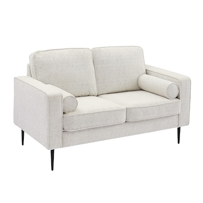 White 56.69" High-Tech Fabric Upholstered Sofa with 2 Pillows for Living Room