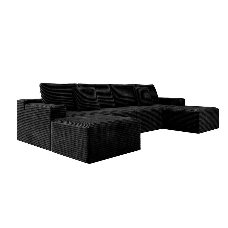 Modular Sectional Sofa with Chaise Lounge, Oversized Corduroy Upholstered 6 Seater Sofa, Full Compressed Boneless Couch