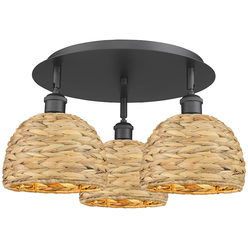 Innovations Lighting Endless Possibilities Ballston - Woven Rattan - 3 Light 20" Flush Mount - Matte Black