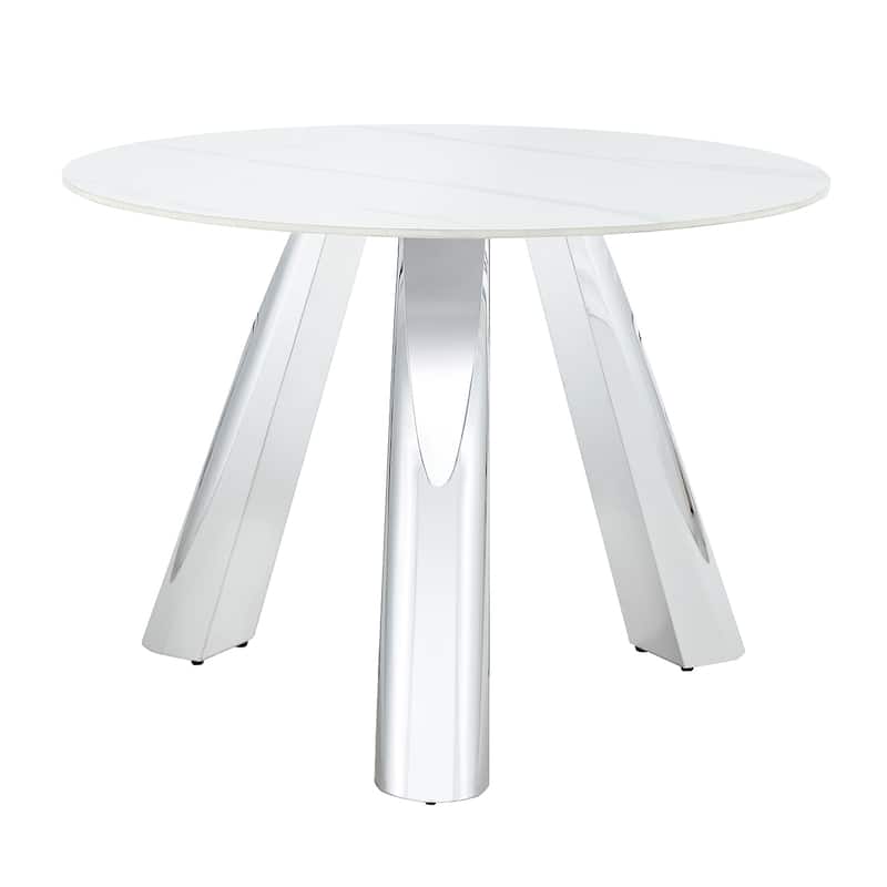 Dining Table with Stainless Steel Leg, 42-Inch Round Table with Marble Top
