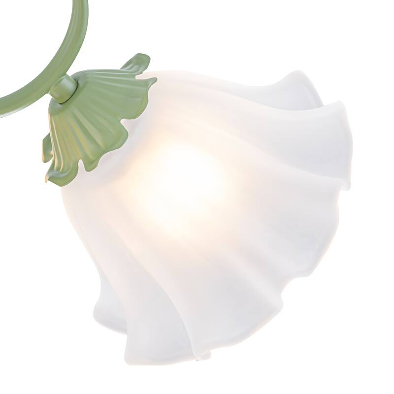 Botanical Green Chandelier with Floral Frosted Glass Shades