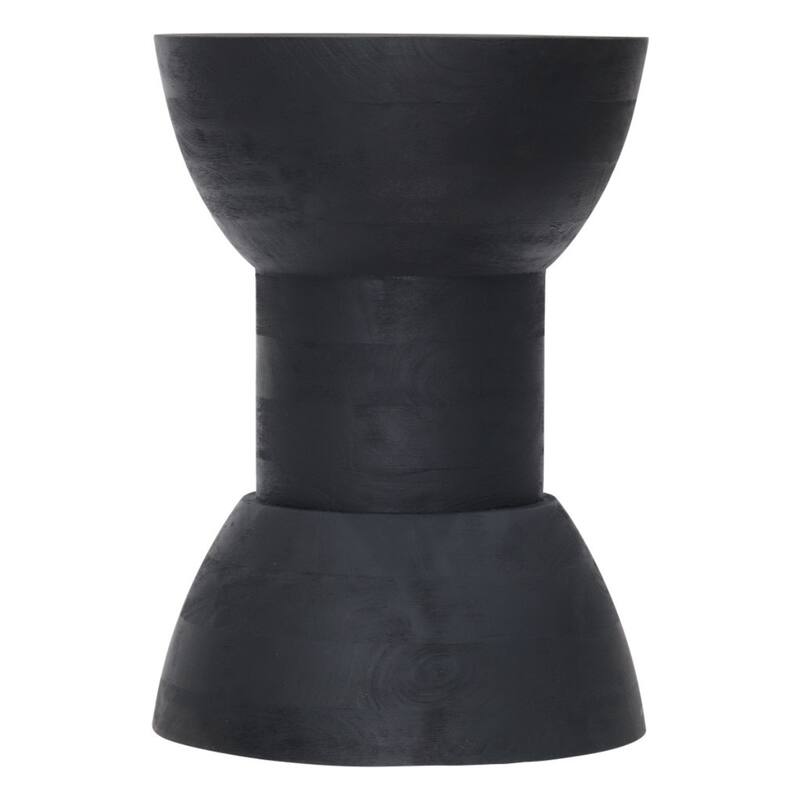 Modern Black Round Bar Stool 19-Inch Solid Wood Backless Chair with Pedestal Base for Dining - 18.5”H x 12.8”W x 12.8”D