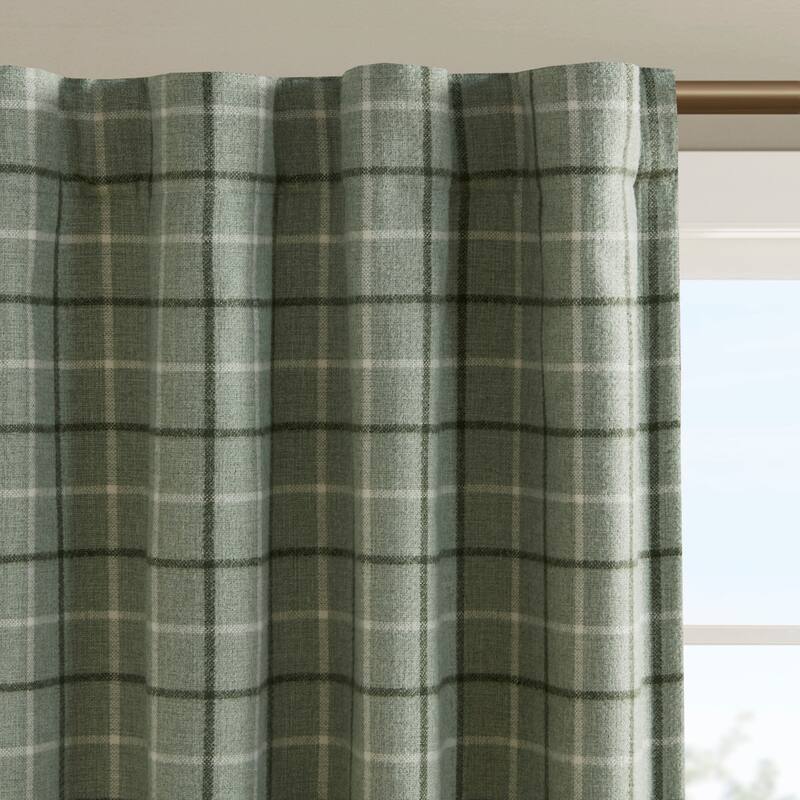 Madison Park Anaheim Plaid Rod Pocket and Back Tab Single Curtain Panel with Fleece Lining