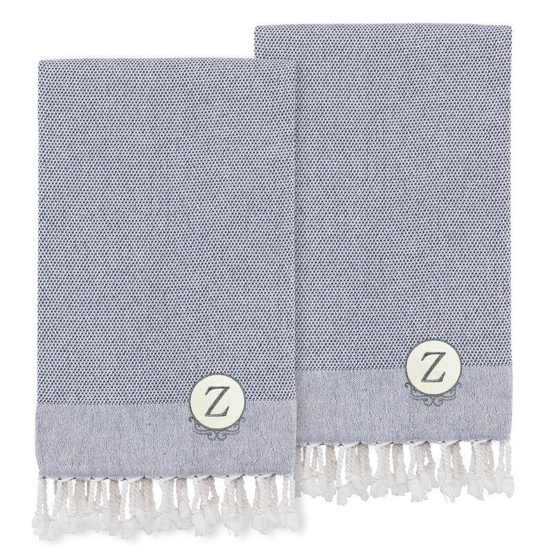 Authentic Hotel and Spa 100% Turkish Cotton Personalized Fun in Paradise Pestemal Hand/Guest Towels (Set of 2), Navy - Z