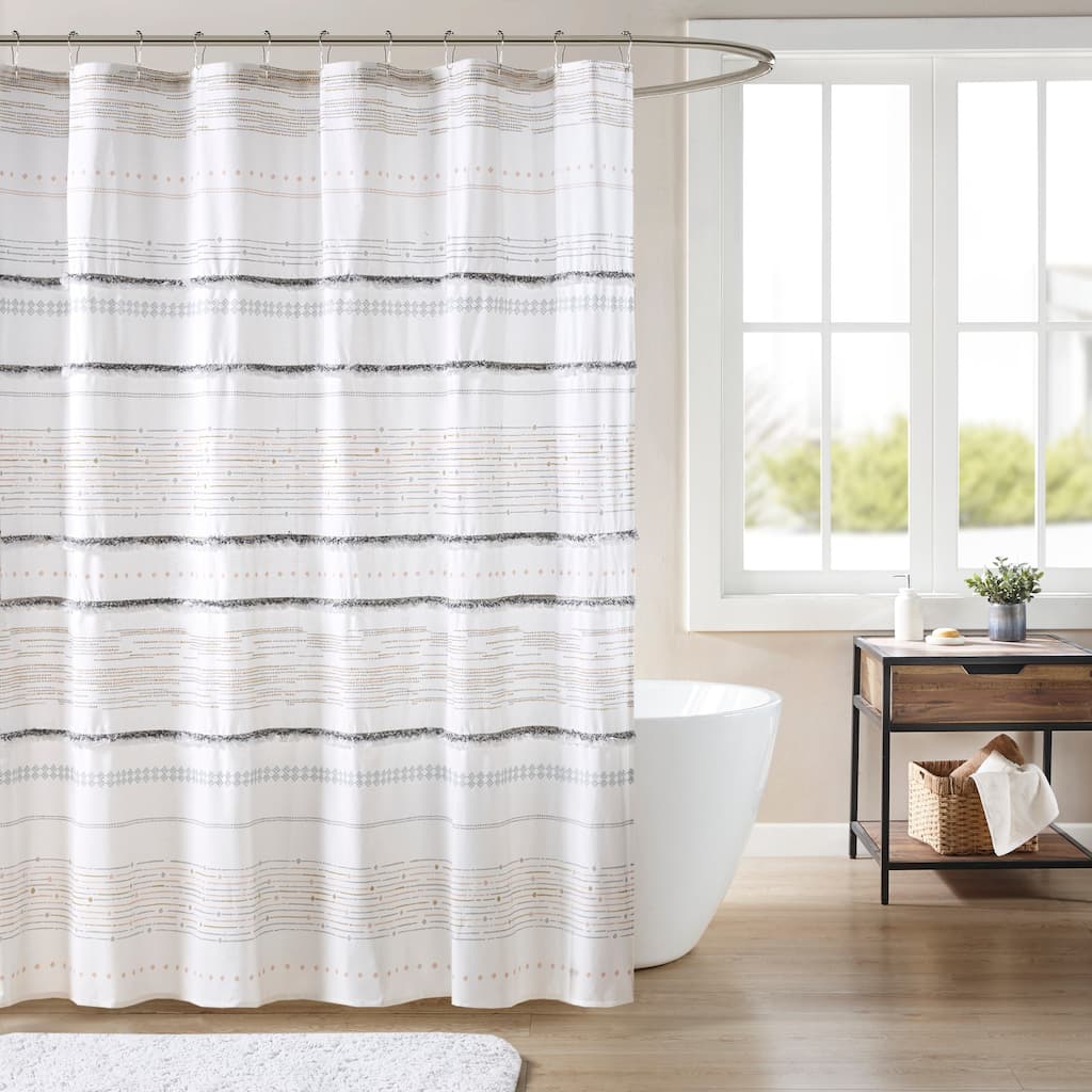 INK+IVY Nea Cotton Printed Shower Curtain with Trims