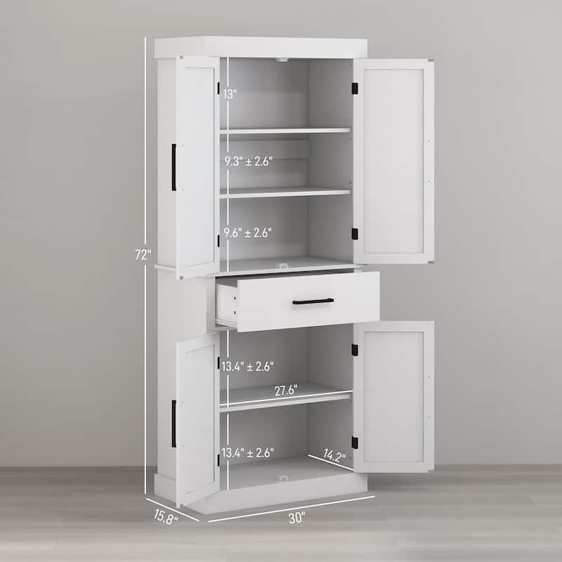 Tall Kitchen Pantry Storage Cabinet, Freestanding Buffet Cabinet with 4 Barn Doors and 5-Tier Adjustable Shelves