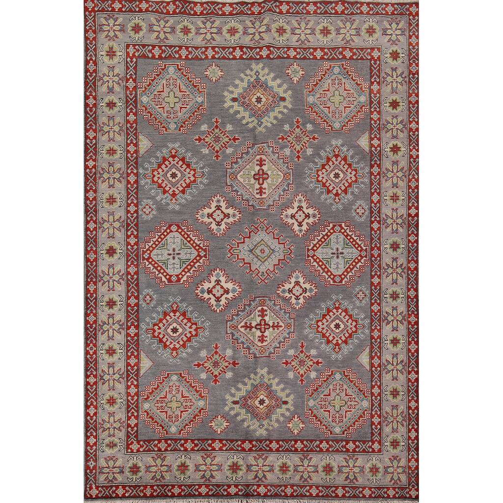 Traditional Gray Kazak Oriental Area Rug Handmade Wool Carpet - 5'8" x 8'0"