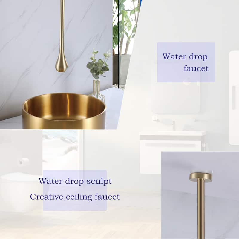 Modland 63''H Wall Mount Bathroom Faucet with High Flow & 500K Leak-Proof, Brushed Gold/ Matte Black