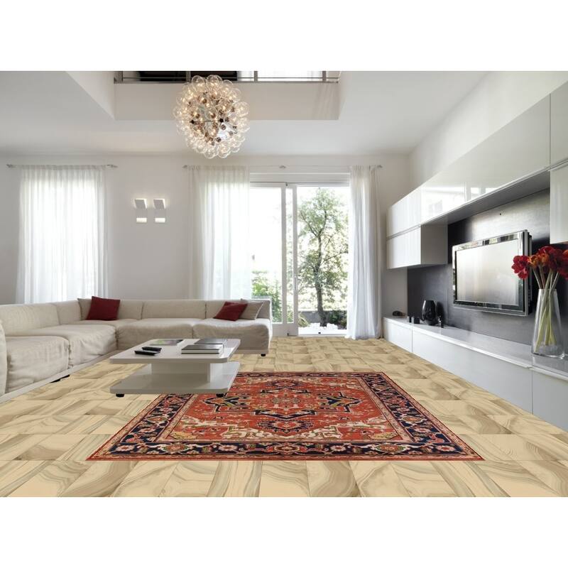 Hand Knotted Oriental 100% Wool Carpet Traditional Medallion Oranges & Rust Heriz (serapi) Area Rug - 12' 0'' X 9' 0''