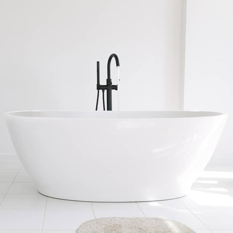 Circular Single Handle Floor Mounted Freestanding Tub Filler With Hand Shower