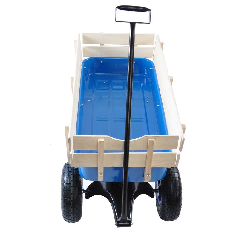 All-Terrain Garden Utility Wagon - Removable Wooden Sides, Steel Bed, 10-Inch Air Tires, and Foldable Handle