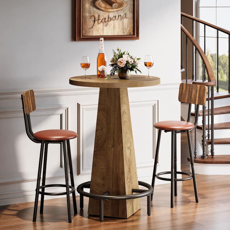 Home Bar Unit, High Round Bar Table with Footrest for Pub, Dining Room, Kitchen - 23.62" L x 23.62" W x 37.4" H