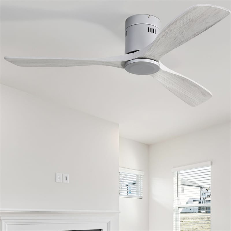 52" Flush Mount Ceiling Fan without Light,Reversible DC Motor,Wood Blades,Silver and Grey - 52
