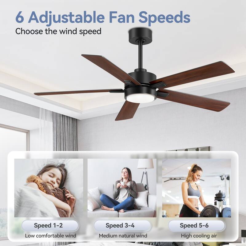 52 Inch Integrated Ceiling Fan with LED Light and Remote(5-Blades)