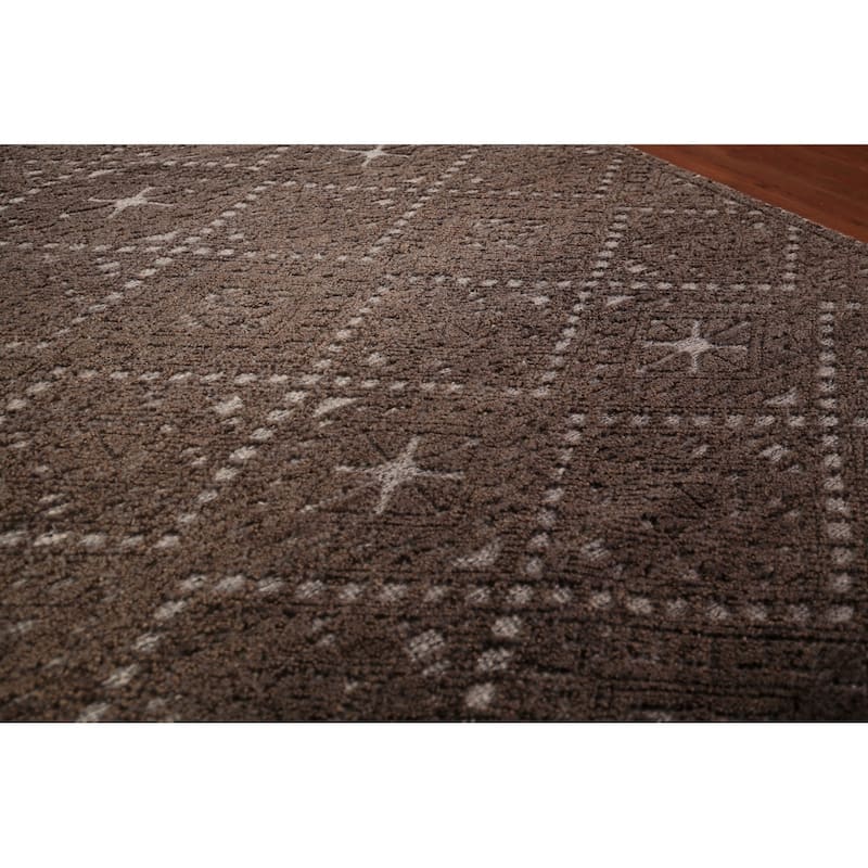 Brown Geometric Moroccan Oriental Area Rug Handmade Wool Carpet - 5'0" x 8'2"