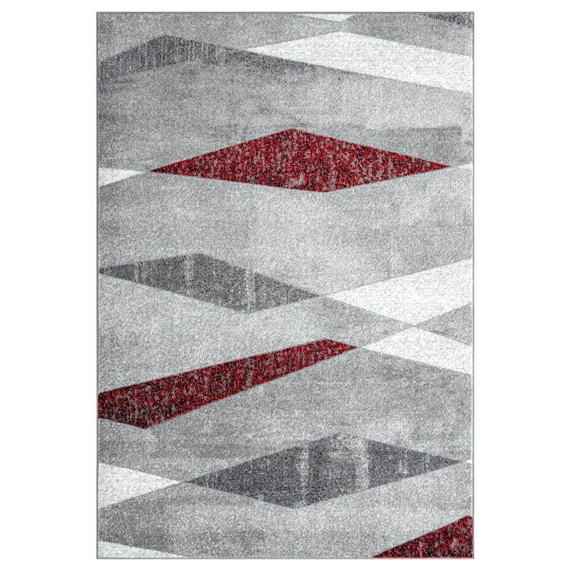 Abani Laguna LAG100D Multi Triangle Faded Red Grey Area Rug