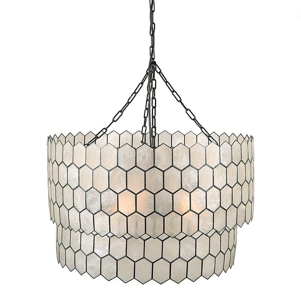 slide 2 of 20, Two-Tier Capiz Honeycomb Chandelier - 20.0"L x 20.0"W x 12.0"H White and Black