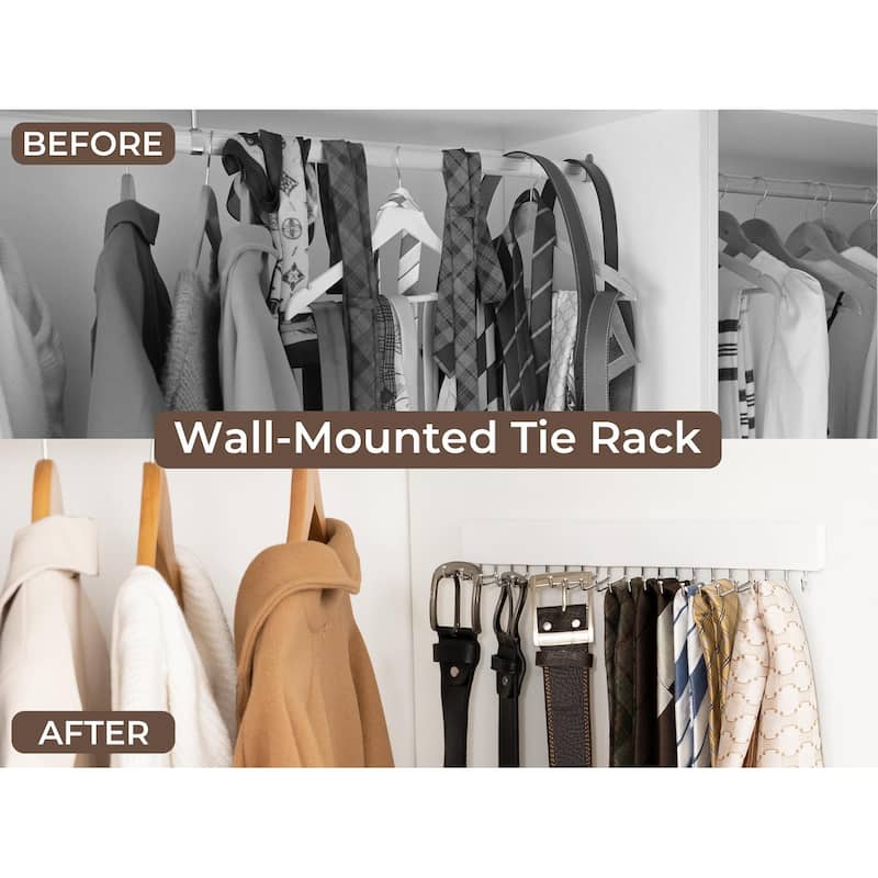 2-pack Wall-Mounted Wooden Hangers with 20 Hooks for Ties, Belts, Hats