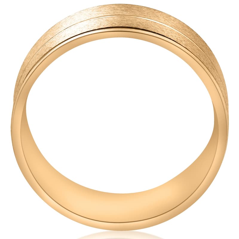 8mm Wide Mens Solid Yellow Gold Brushed Wedding Ring